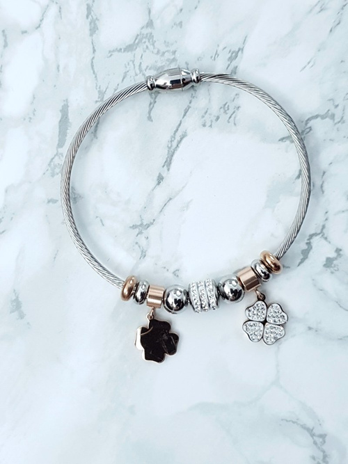 Dámský Náramek Na ocelové lince Jetel Růžové Zlato Charms