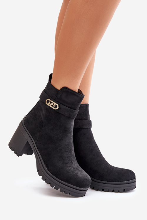 Dámské botky na podpatku eko semišové zateplené na zip černé Laonora