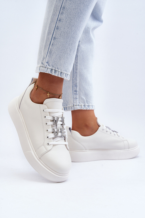 Dámske kožené tenisky s ozdobami Biele Dysuria