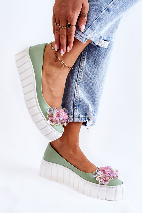 Kožené Baleríny Na Platformě S Barevným Ornamentem zelená Ladette