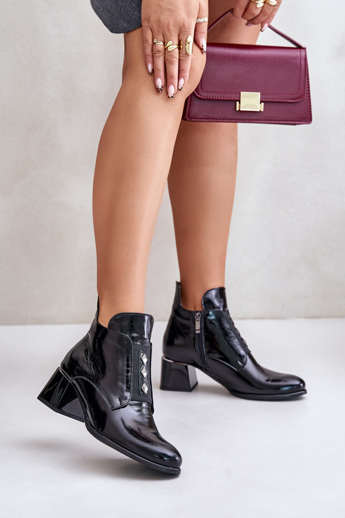 Lakované Čižmy Na Bloku Zateplené Čierne Zazoo