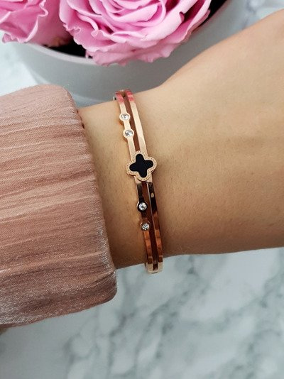 Dámsky oceľový náramok so štyrmi zirkónmi Pink Gold Avior