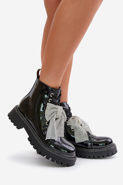 Lakované Boty Na Zip S Dekorativním Srdcem Černé Obeena