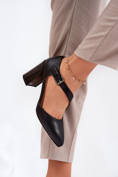 Kožené Lodičky Na Podpätku S Prackou Vinceza 91133 Čierne