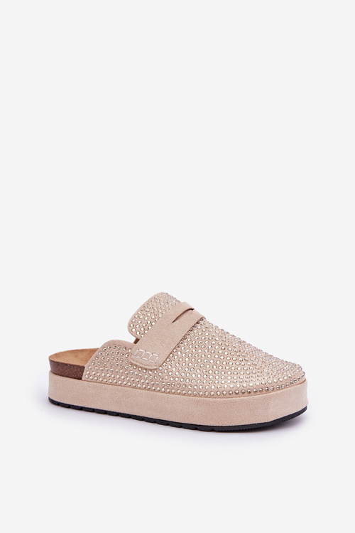 Dámské sandály zdobené zirkony na platformě béžové Deorani