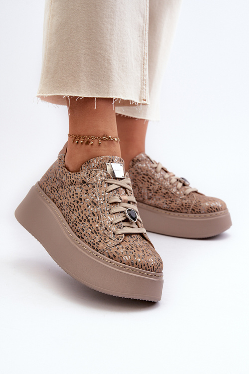 Kožené sportovní boty na platformě Maciejka 06191-10 Bežové