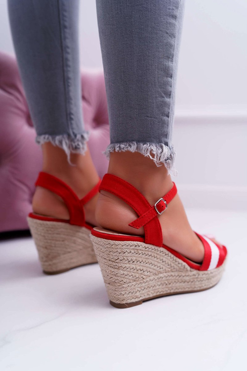 Dámske sandále pre ľanové červené obnovenie kliny
