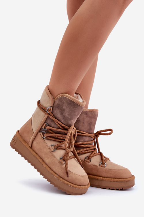 Dámské Sněhule Na Platformě S Tkaničkami D.Franklin DFSH370013 Camel