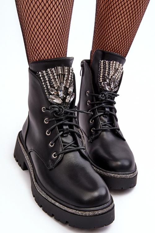 Nízké Workery Botky S Bižuterní Ozdobou Černá Melenope