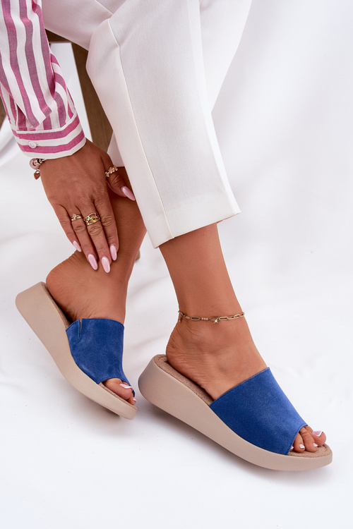 Dámské semišové sandály na klínu Panto Fino Modré RR267041