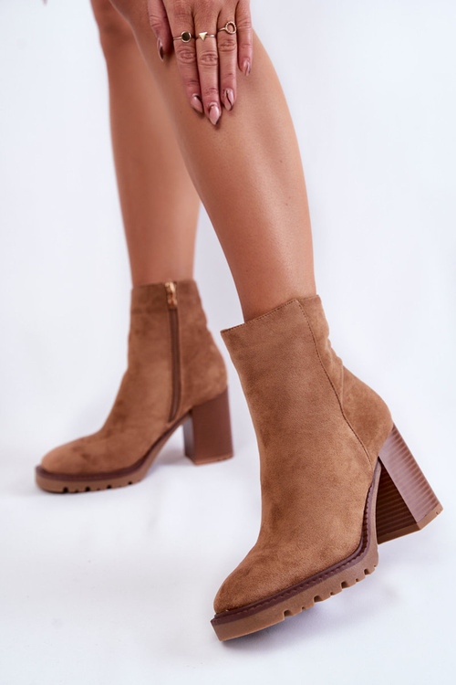 Dámské semišové kozačky na podpatku se zipem Camel Odette