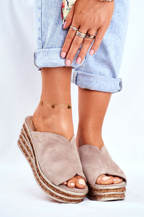 Kožené Klínové Nazouváky Cappuccino Nicole 2559