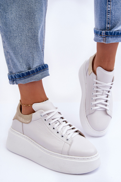 Dámske kožené športové topánky na platforme White Lemar 10150