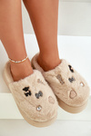 Dámske Fuzzy Papuče Na Hrubej Podeške S Pripínakmi Béžové Zintoria