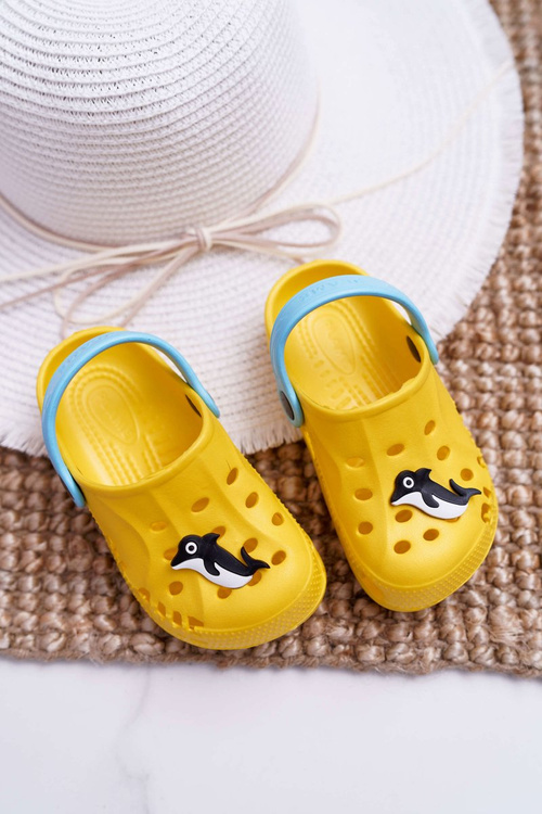 Detské flip -flops žlté kroky s delfínom