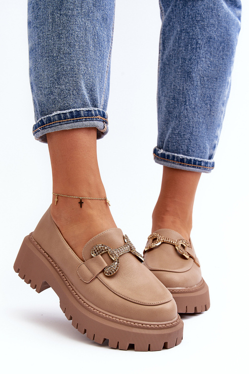 Dámské mokasíny s ozdobou tmavě béžové Gargi