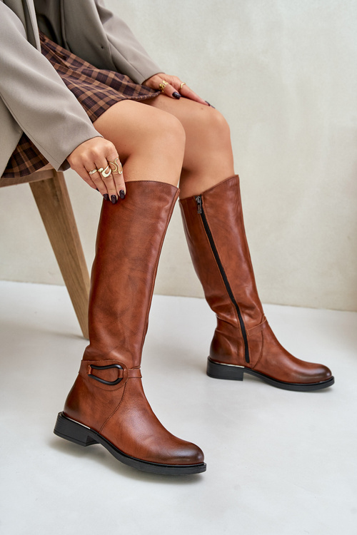 Zazoo 70140 Kožené dámské kozačky nad kolena zateplené hnědé