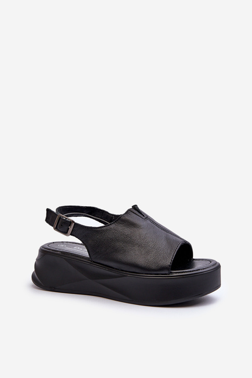 Dámské kožené sandály na platformě D&A SJ2301-2 černé