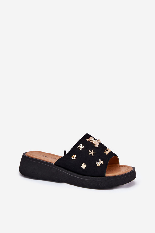 Dámské Semišové Pantofle S Připínáky Černé Vinceza 66741