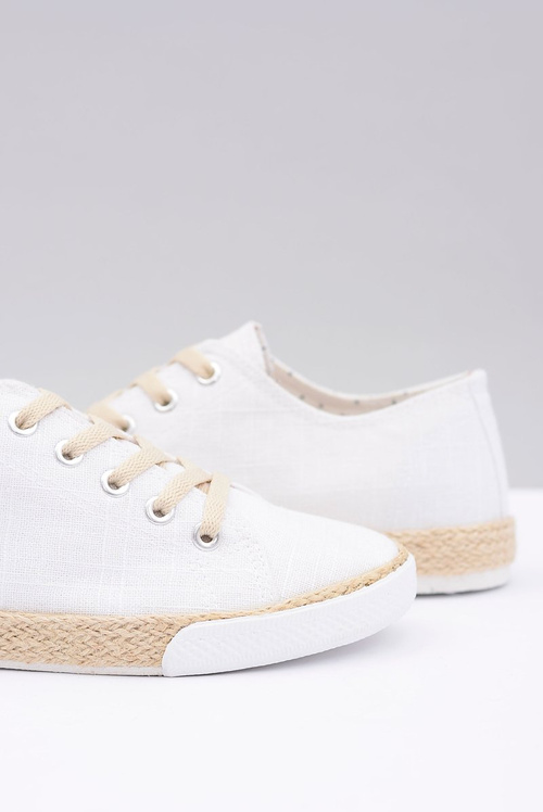 Białe Lniane Damskie Materiałowe Espadryle Peppi