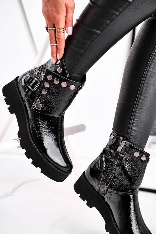 Dámske lakované kožené topánky čierne vynikajúce 1199