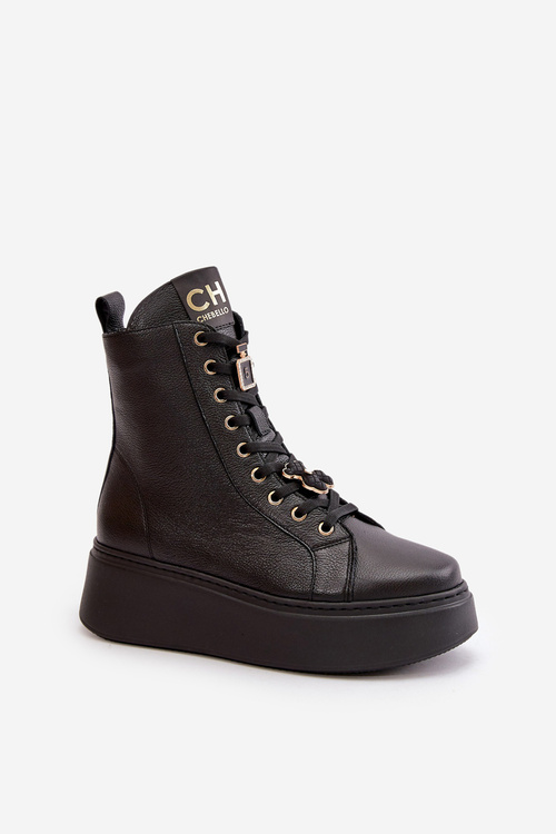 Dámské Kožené Boty Workery S Připínáky Černé CheBello 4294