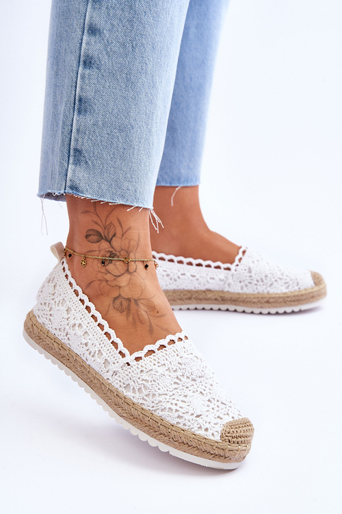 Krajka Slip On Espadrilky Bíle Blanco