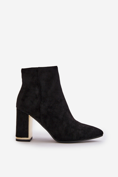 Dámske členkové topánky na opätku s zipsom, zateplené eko semišom, čierne Mevair