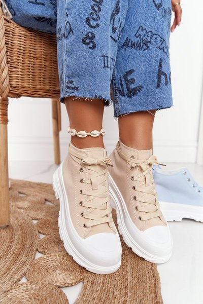 Dámske vysoké tenisky na veľkej jedinej béžovej a bielej trissy