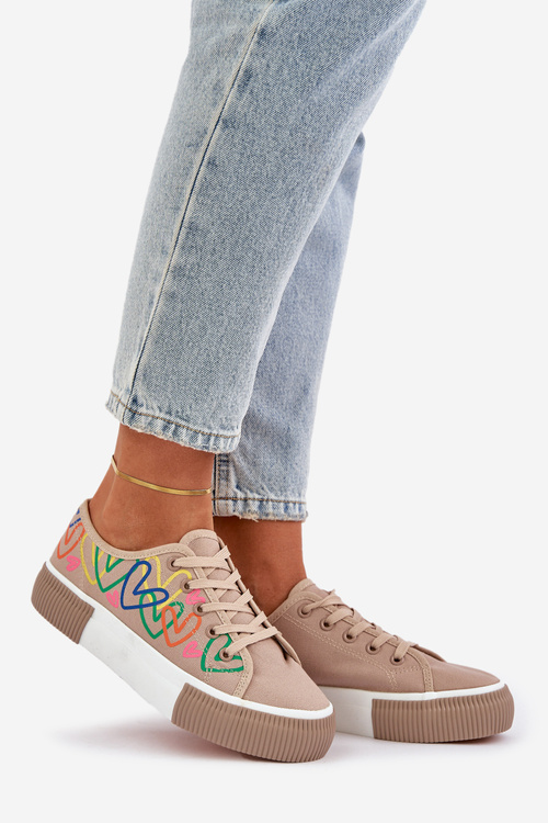 Dámské Tenisky Srdce Tmavě Béžové Fonirea
