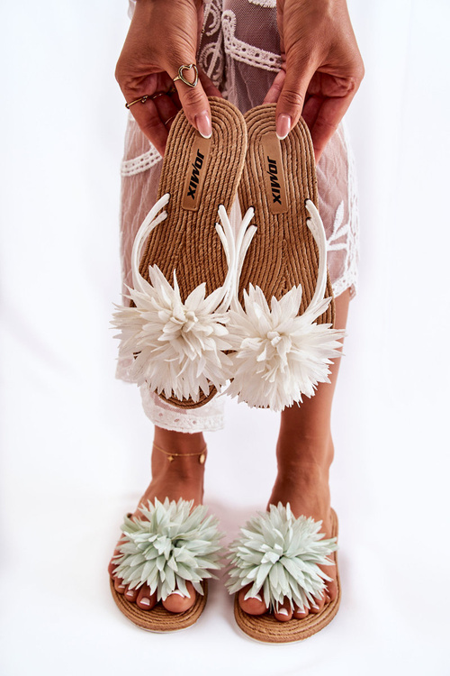 Žien flip -flops flip -flops s materiálnou dekoráciou biela Eviana