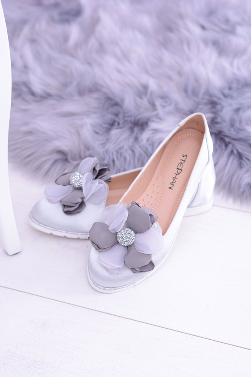 Velvet Grey Ballerinas s veľkým kvetom Fumiko