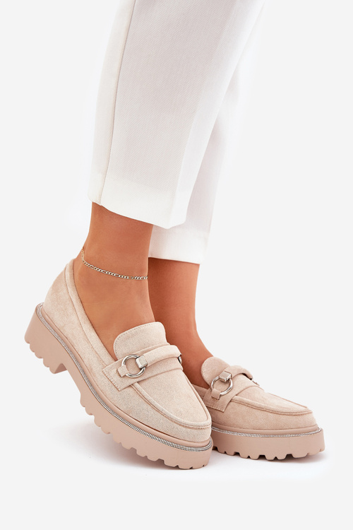 Dámské mokasíny zdobené zirkony béžové Patina