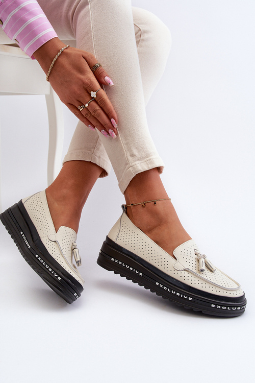 Dámske kožené mokasíny na platforme béžové Assetnima