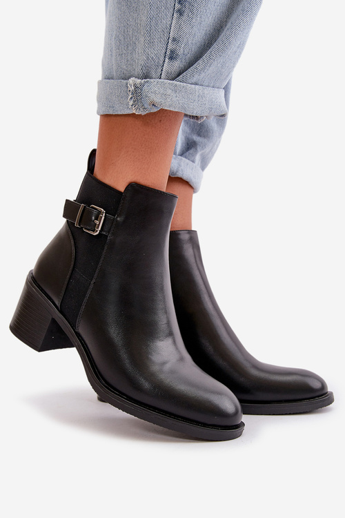 Dámské zimní zateplené boty na podpatku s přezkou Černé Nevillira