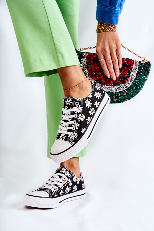 Dámské nízké tenisky s květinami Černá Janey