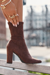 Dámske členkové topánky na podpätku s prešívaním hnedé Rosivelle