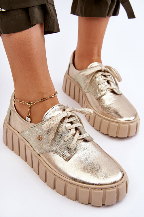 Zazoo 10128 Kožené Topánky na Platforme Zlaté