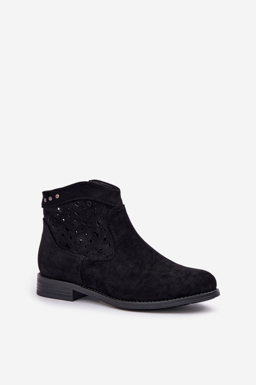 Dámske Ažúrové Čižmy Na Plochom Opätku S.Barski HY51-113 Čierne