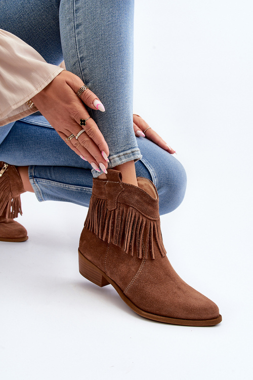 Zazoo 3430 Dámské Semišové Botky S Šňůrkami Camel