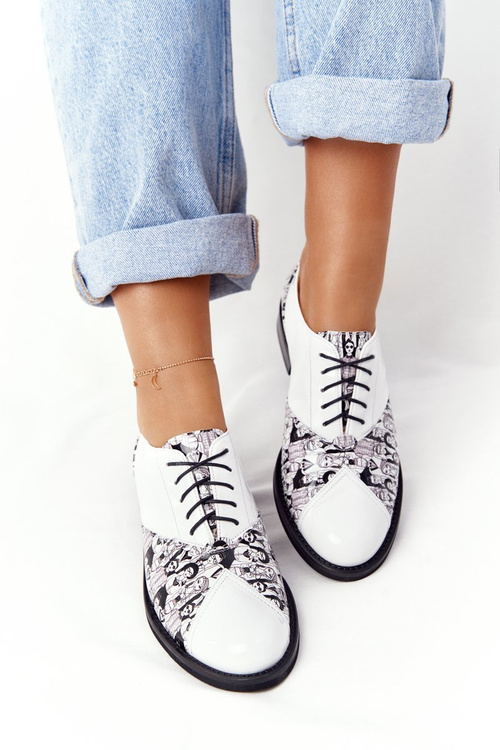 Dámské Kožené Polobotky Loafers Visconi 7439294 Černé-Bílé