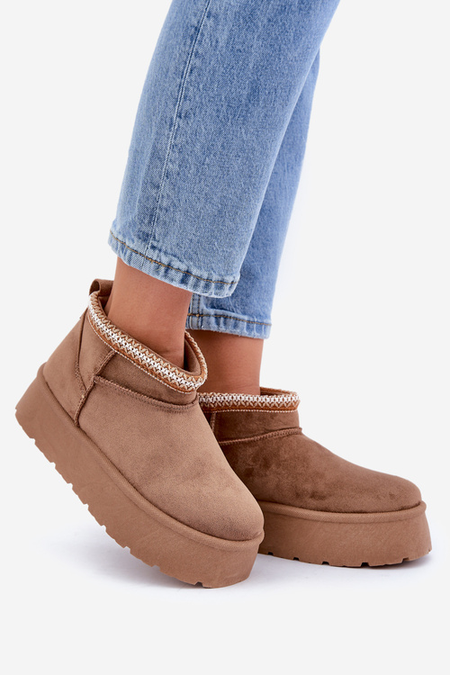 Snehové čižmy na platforme s ozdobným vyšívaním svetlo béžové Heslania