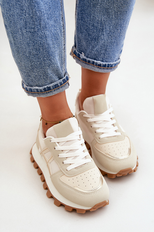 Tenisky Dámské Sportovní Boty Šněrovací Na Platformě Béžové Mialunae