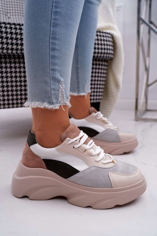 Dámske športové topánky hrubé béžové kardamonové podrážky