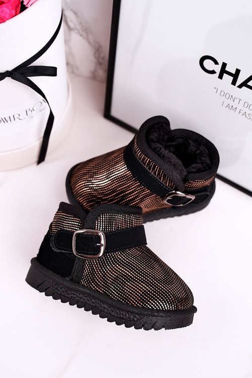 Dětské Boty Sněhule S Kožešinou Zlaté černé Dreamy