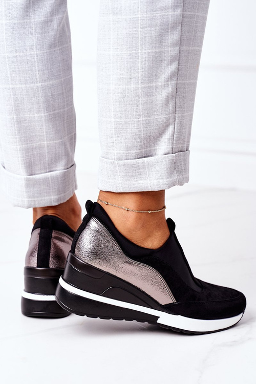 Klínové Tenisky Sneakers Vinceza 10593 Černé-Stříbrné