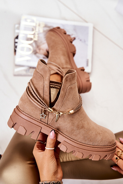 Suede Boots Pracovníci s pruhmi béžový moriah