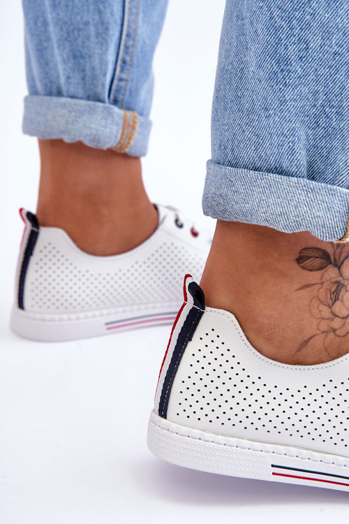 Dámské Bílé Kožené Prostřihované Tenisky S.Barski LR952