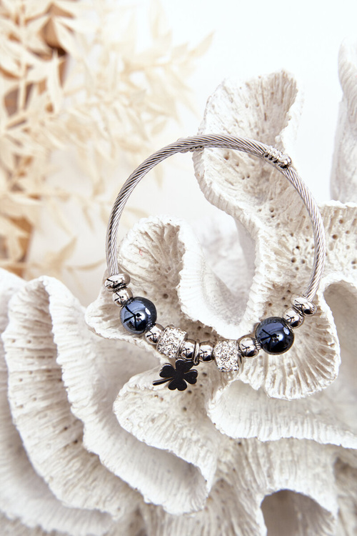 Ocelový náramek se přívěsky jetel Stříbrno-Černá