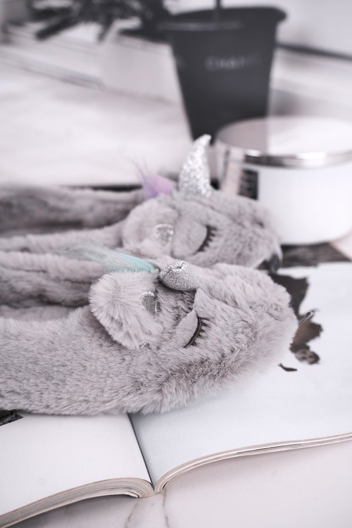 Dámské Pantofle s Kožešinou Jednorožci šedé Rainbow